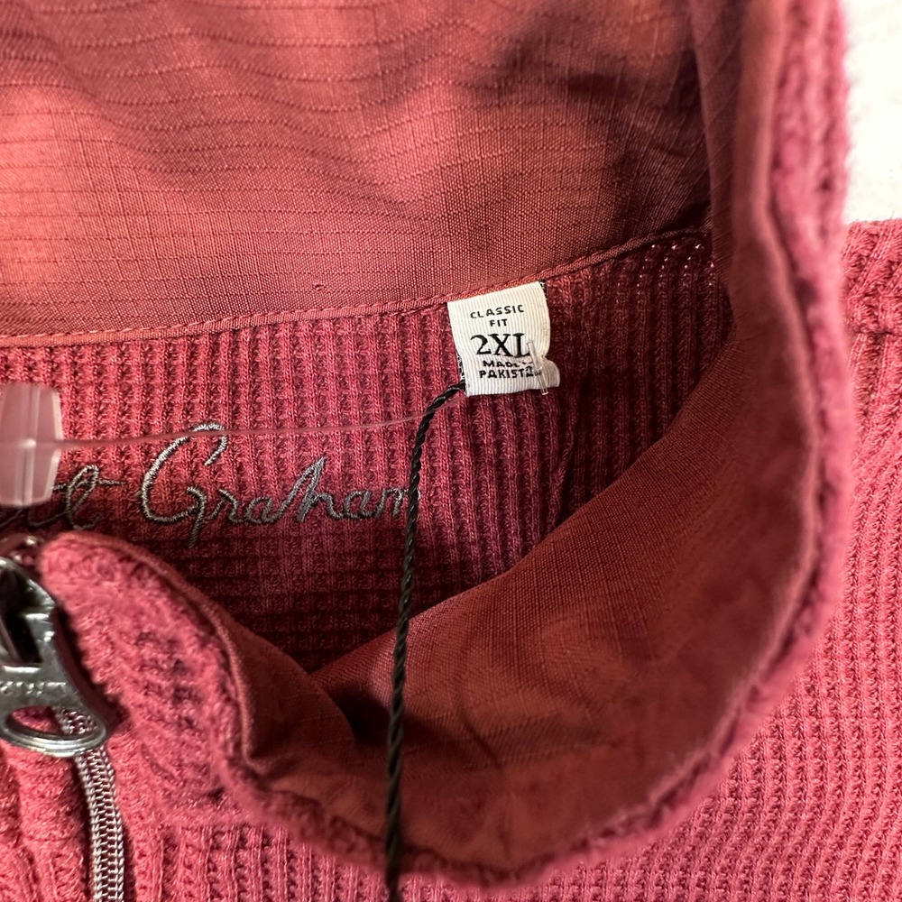 Robert Graham Shepton Top Mens 2XL Red Waffle Knit Quarter Zip Elbow Patches NEW - Picture 6 of 10